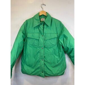 VTG Plain Brown Wrapper Snap Front Jacket Bright Green Collar Size Large Denver